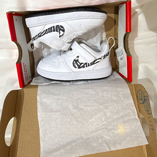 Nike Court Borough Unisex Kids Trainers White/Black Hook & Loop UK 5.5