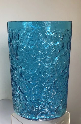 VINTAGE BLENKO GLASS TEXTURED SQUIGGLES VASE 6731 JOEL MYERS TURQUOISE 10.5"