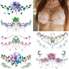 10 Sheets Large Watercolor Flower Temporary Tattoos for Women Chest