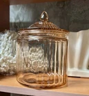 Anchor Hocking Pink Depression Glass Cookie Jar, Vertical Pattern