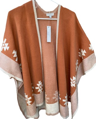 Poof Women's Poncho Sweater Aztec Style Rust Large Warm & Cozy Lifestyle New