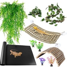 Bearded Dragon Tank Accessories, Reptile Mat Hammock Plants Bridge Jungle Climbe