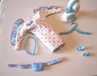 BARBIE FASHION CLOTHES ~ WHITE+PINK PRINT w/JEAN RUFFLE OUTFIT w/ACCESSORIES SET
