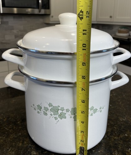 Vintage Corning Corelle Callaway Pattern Enamelware Stock Pot, Strainer and Lid - Picture 16 of 16