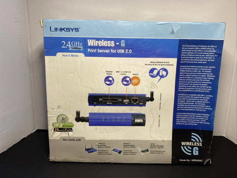 Linksys Wireless-G Print Server for USB 2.0 WPS54GU2 New Old Stock Sealed 🔥 - Image 2 of 4