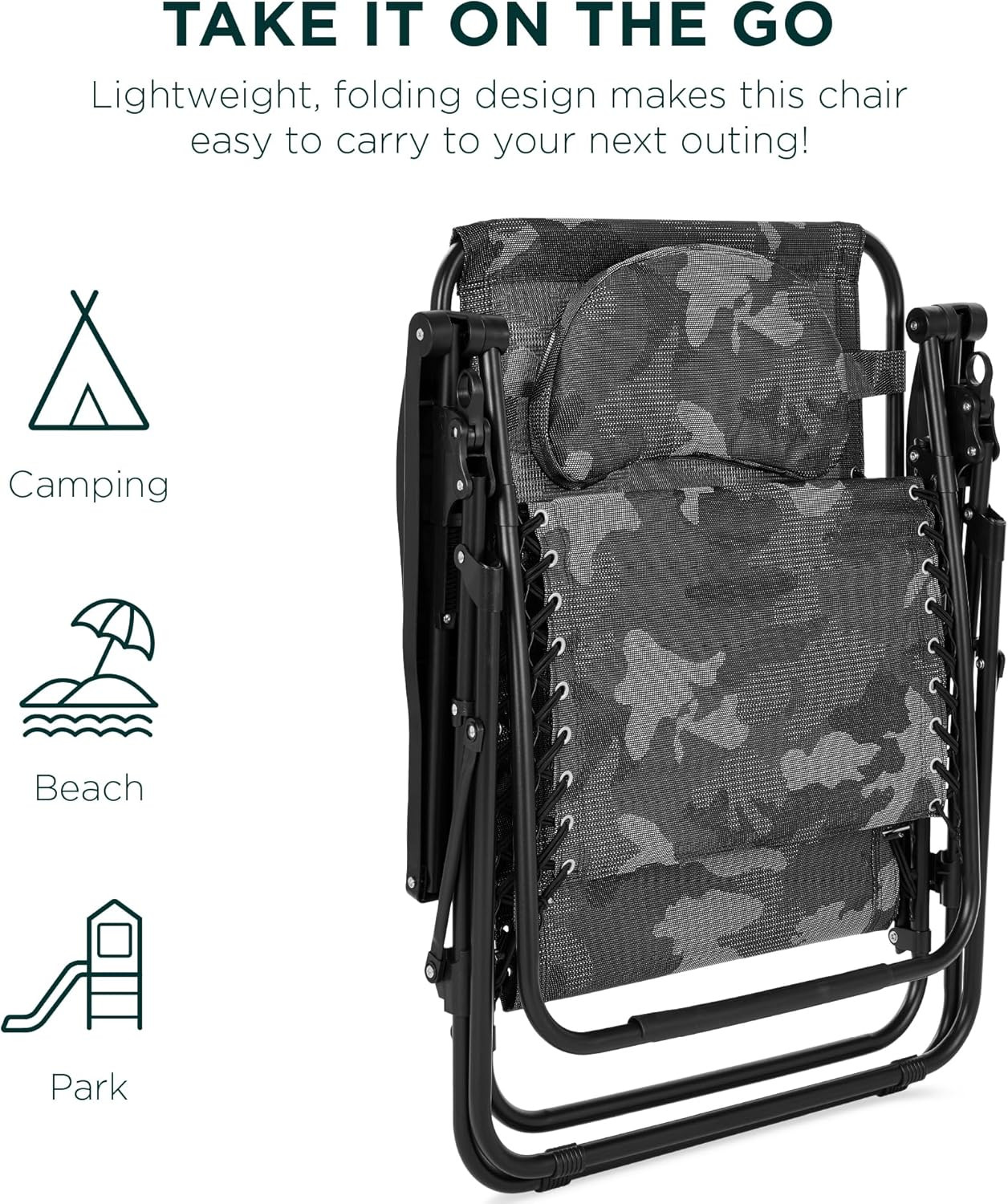 Camouflage Oversized Zero Gravity Chair with Cup Holder & Pillow - Foldable Rela