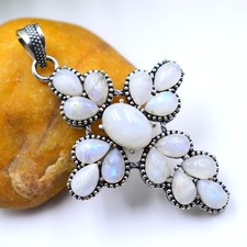 Moonstone Gemstone Handmade 925 Sterling Silver Jewelry Pendant Size-2.5"