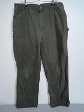 Carhartt Pants Mens 38x30 Green Dungaree Workwear Carpenter Utility Distressed