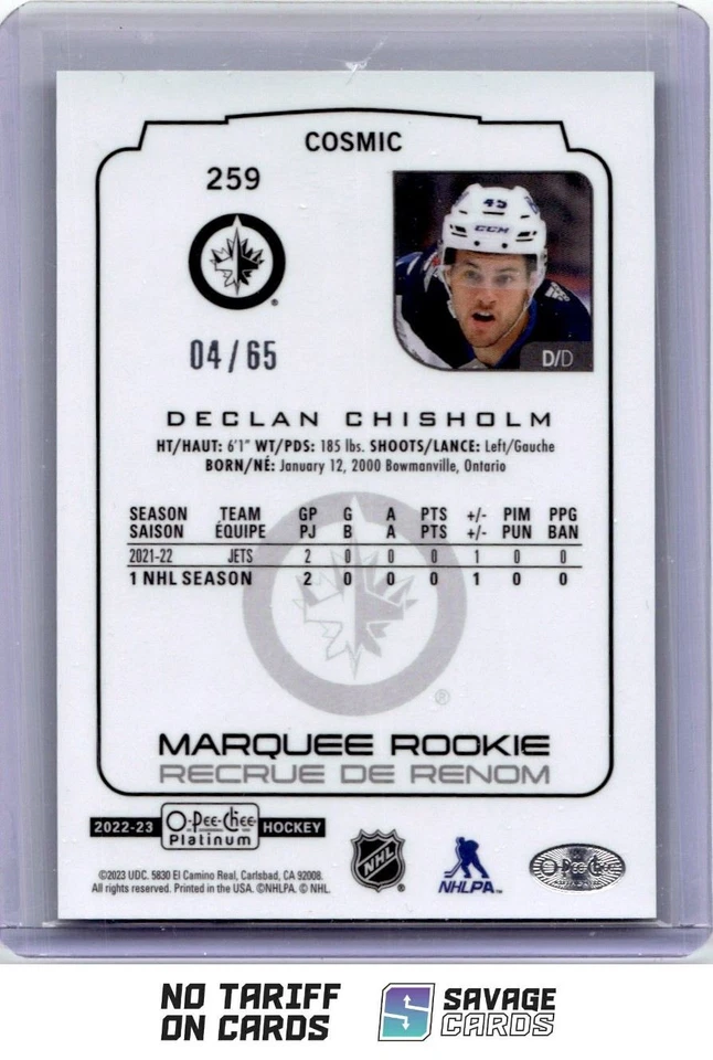 2022-23 O-Pee-Chee Marquee Rookie Platinum Cosmic Declan Chisholm /65 . #259 - Image 2 of 3