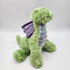 Melissa  Doug Zephyr Dragon Plush 9" Green Fur Purple Wings Stuffed Animal Toy