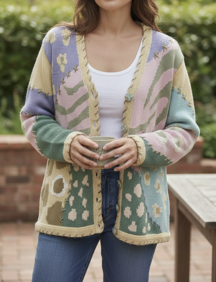 Storybook Knits Patchwork Spring Themed Cardigan … - image 15