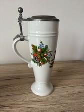 ALWE Hillscheid Bierkrug Porzellan Zinndeckel Waldmotiv V&ouml;gel 25 cm