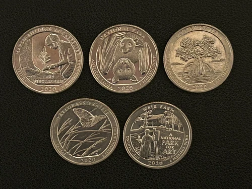 Complete Set of 5 2020-W Quarters. Circulated