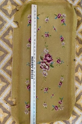 Vintage Antique floral needlepoint 36 x 18 from bench yellow and rose