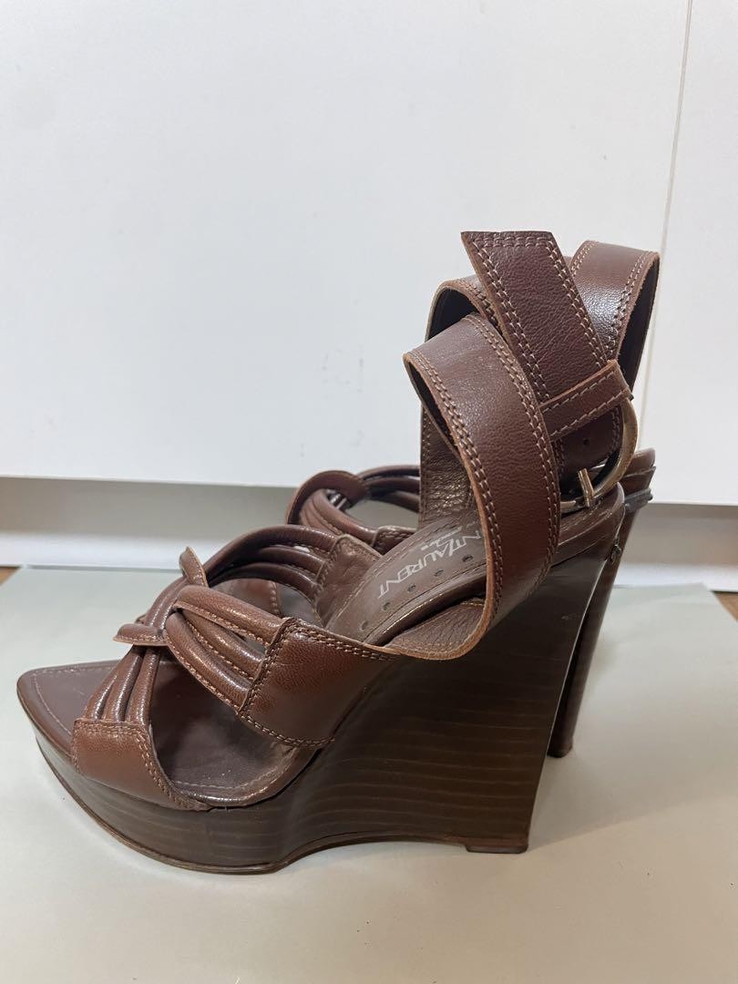 Autentici sandali Yves Saint Laurent suola zeppa colore marrone taglia 35 donna