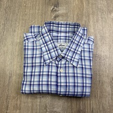 Brioni For Neiman Marcus Tailored Italy Blue Plaid Dress Shirt Men s Size Medium