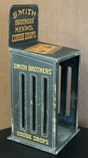 ANTIQUE Metal Smith Bros Menthol Cough Drop Dispenser General Store GAS OIL SIGN