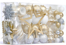 Christmas Ball Ornaments, 100Ct White and Gold Shatterproof Christmas Tree Decor