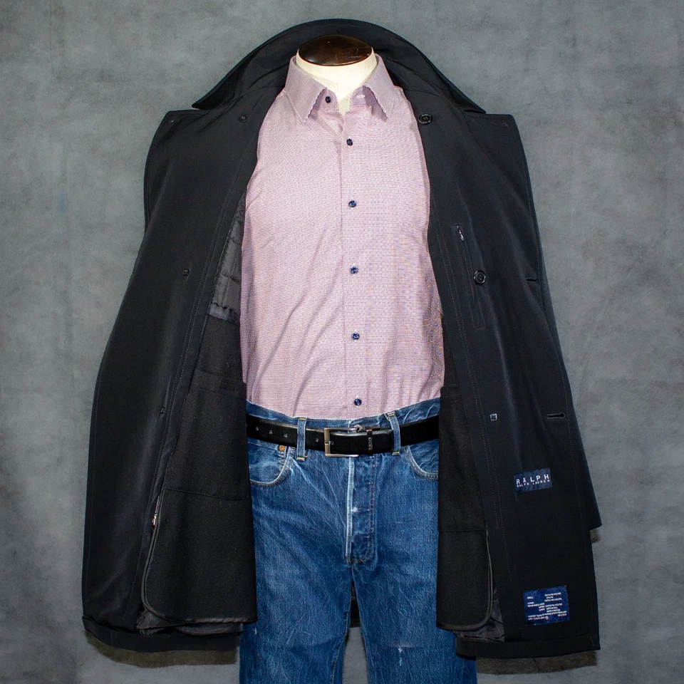 Ralph Lauren Lluvia/Abrigo Para Hombre Talla Mediana Lana Forro con Cremallera Negro Foto 3 de 4