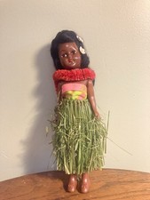 Vintage Plastic Doll Hawaiian Girl Hula Dancer With Grass Skirt