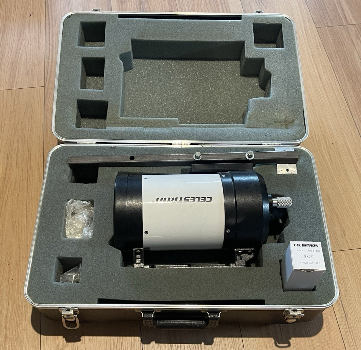 Celestron C5 telescope (rare white form) with various parts,