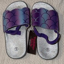 Swiggles Girls Toddler Size 9 mermaid Scale Sandals New flip flops silver purple
