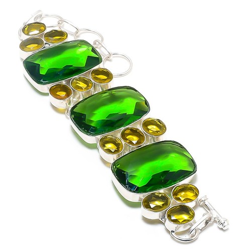 Peridot, Citrine Gemstone Handmade 925 Sterling Silver Bracelet 7-8"