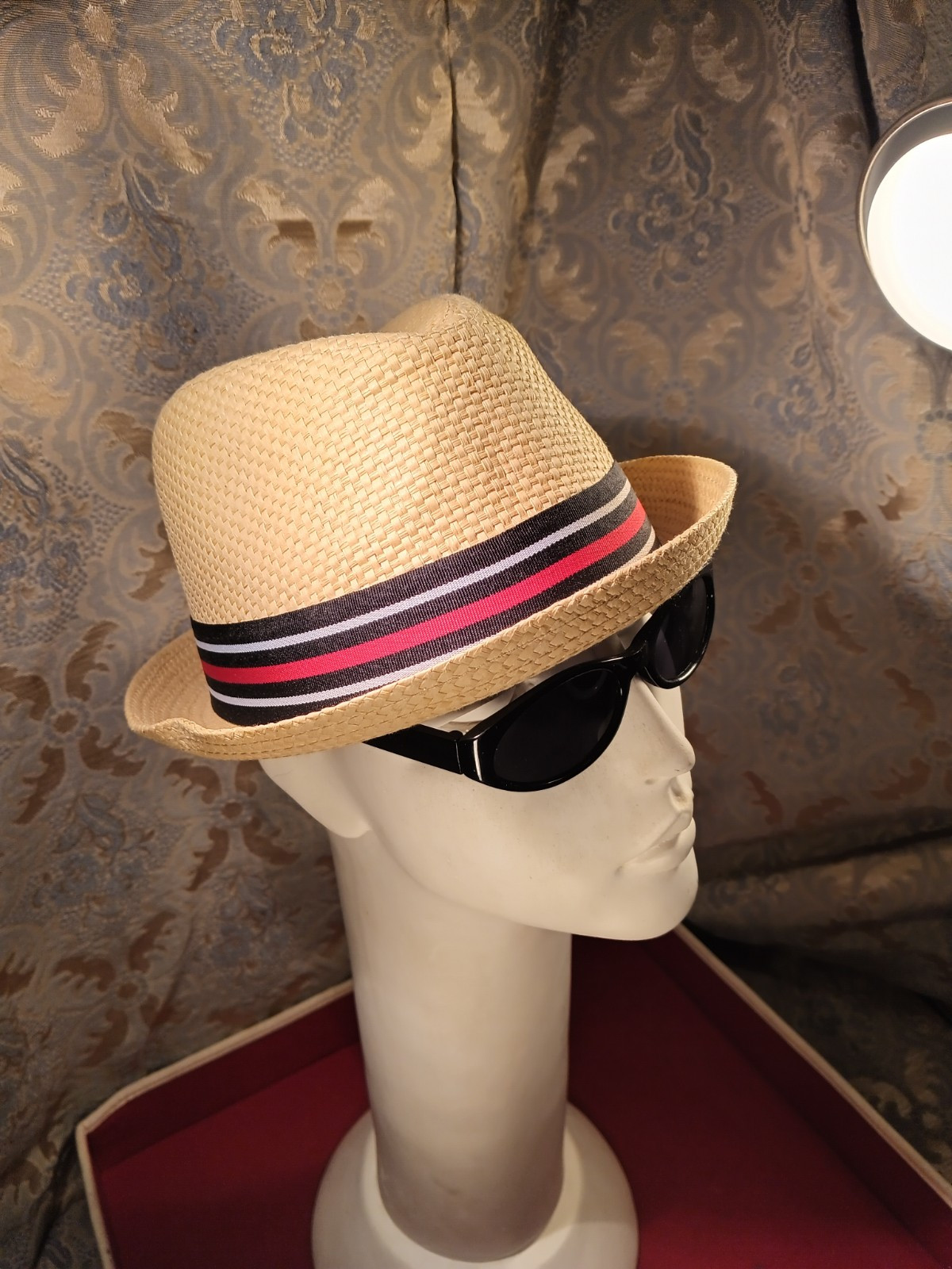 Black & White Fedora Hat for Men with Red Band – 100% Paper-image