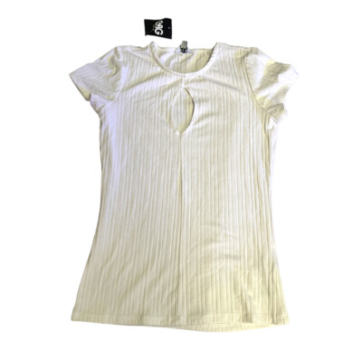 GBG Los Angeles Ribbed Keyhole Crewneck Short Sleeve Top Cream Ivory NWT Small