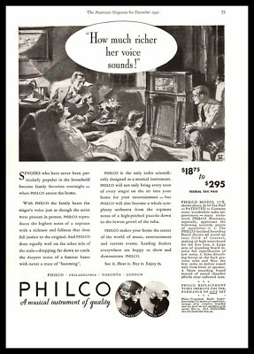 1932 Philco Tube Radio Recievers ''How Much Richer Her Voice Sounds!'' Print Ad