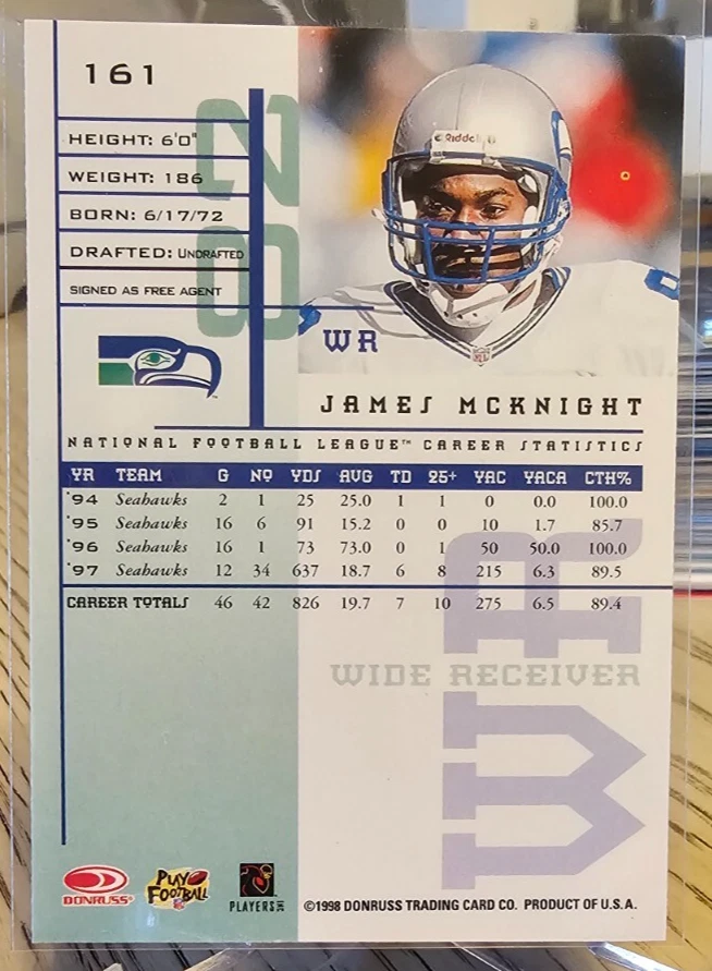 1998 Leaf Rookies & Stars James McKnight #161 Seattle Seahawks - Image 2 of 2
