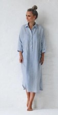 GRAYSON The Artist Linen Short Sleeve Full Length Dress Pocket  Size 3M Chambray
