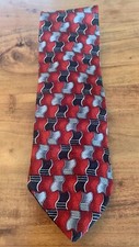 Puritan 100% Silk Red Black Gray Geometric Brocade Tie Made In USA