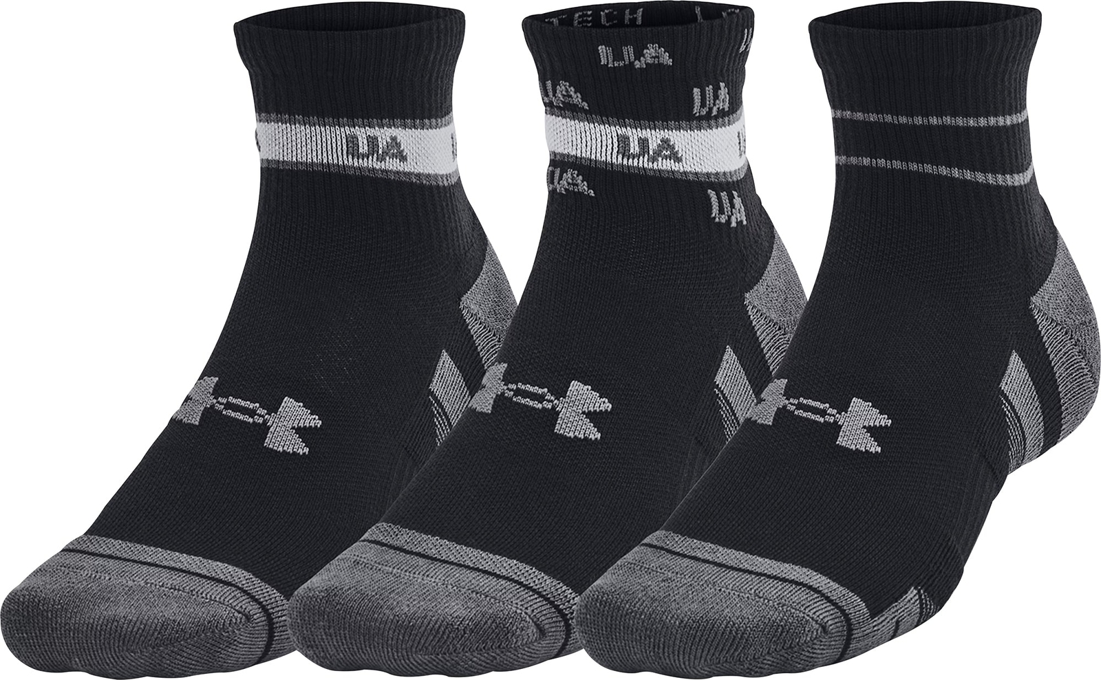 Поддержка тренажерного зала Under Armour Performance Tech 3er Pack Quarter Socken schwarz gepolstert 6390₽