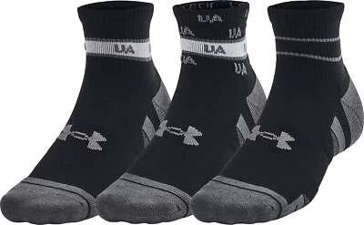 Under Armour Performance Tech 3 Pack Quarter Socks Black Cushioned Gym Support