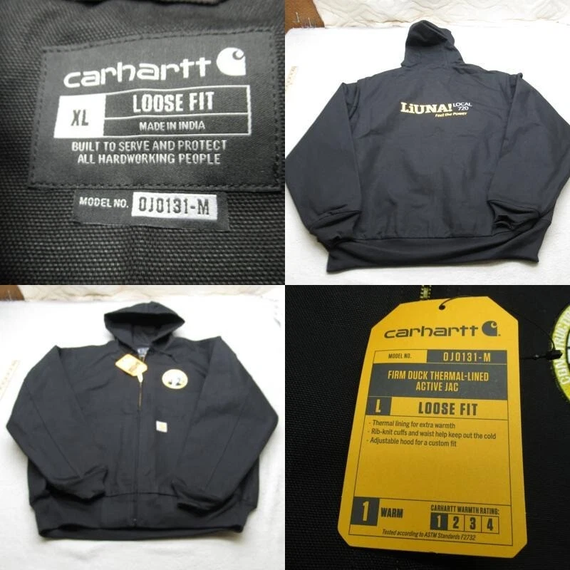 Carhartt Jacket Mens XL Black Loose Fit Firm Duck Thermal Lined Hooded Logo NEW