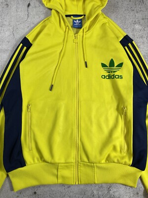 adidas イエロートラックジャケット 2XL Adidas Originals Yellow Hooded Track Jacket Mens Size XXL