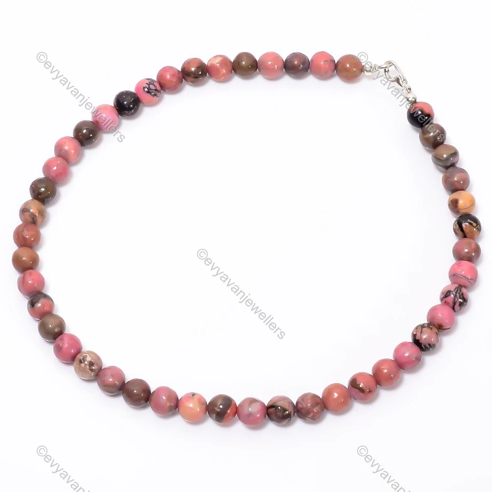 Collar ajustable con cuentas de piedras preciosas de rodonita negra joyería de plata de ley 925 Foto 3 de 4