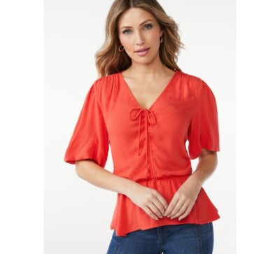 Sofia jeans by Sofia Vergara Women's Gathered Front Top, XXXL , Cayenne 
