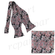New in box Brand Q Poly Woven Men's Self-tied Bowtie & Hankie paisley black red