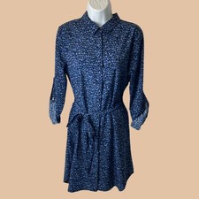 Navy - Abstract Animal Print - Collared Shirt Dress