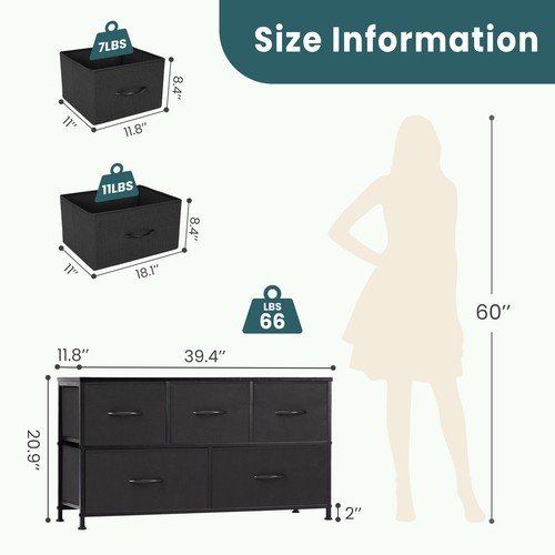 Storage Cabinet With 5 Fabric Drawers, Wooden Top, Dresser, Locker For Clothes - Picture 2 of 45