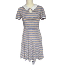 ModCloth Women's M Collared Striped Skater Dress Knee Length Casual