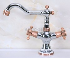 Chrome Red Copper Swivel Spout Bathroom Basin Sink Faucet Deck Mount Mixer Tap