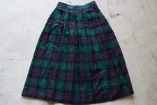 Vintage Woolrich Green Tartan Plaid Pleated Wool Blend Skirt Sz 8