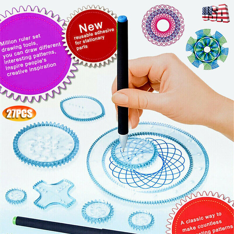 Spirograph Deluxe Box Set Draw Spiral Designs Interlocking Toys Gears Wheels 27X