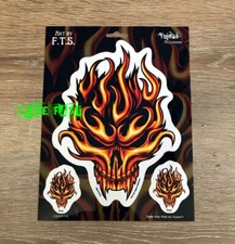 FLAMING SKULL STICKER SET motorcycle biker hot rod muscle car decals
