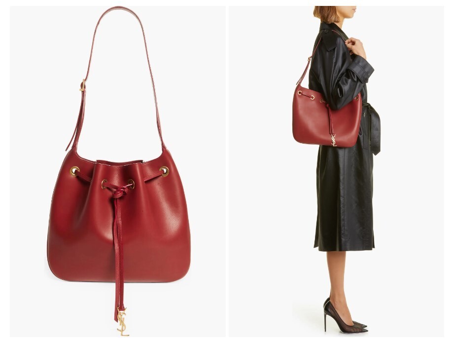 Borsa Hobo Saint Laurent Donna 6236 Sangria Rossa Media Parigi VII Pelle $2900+