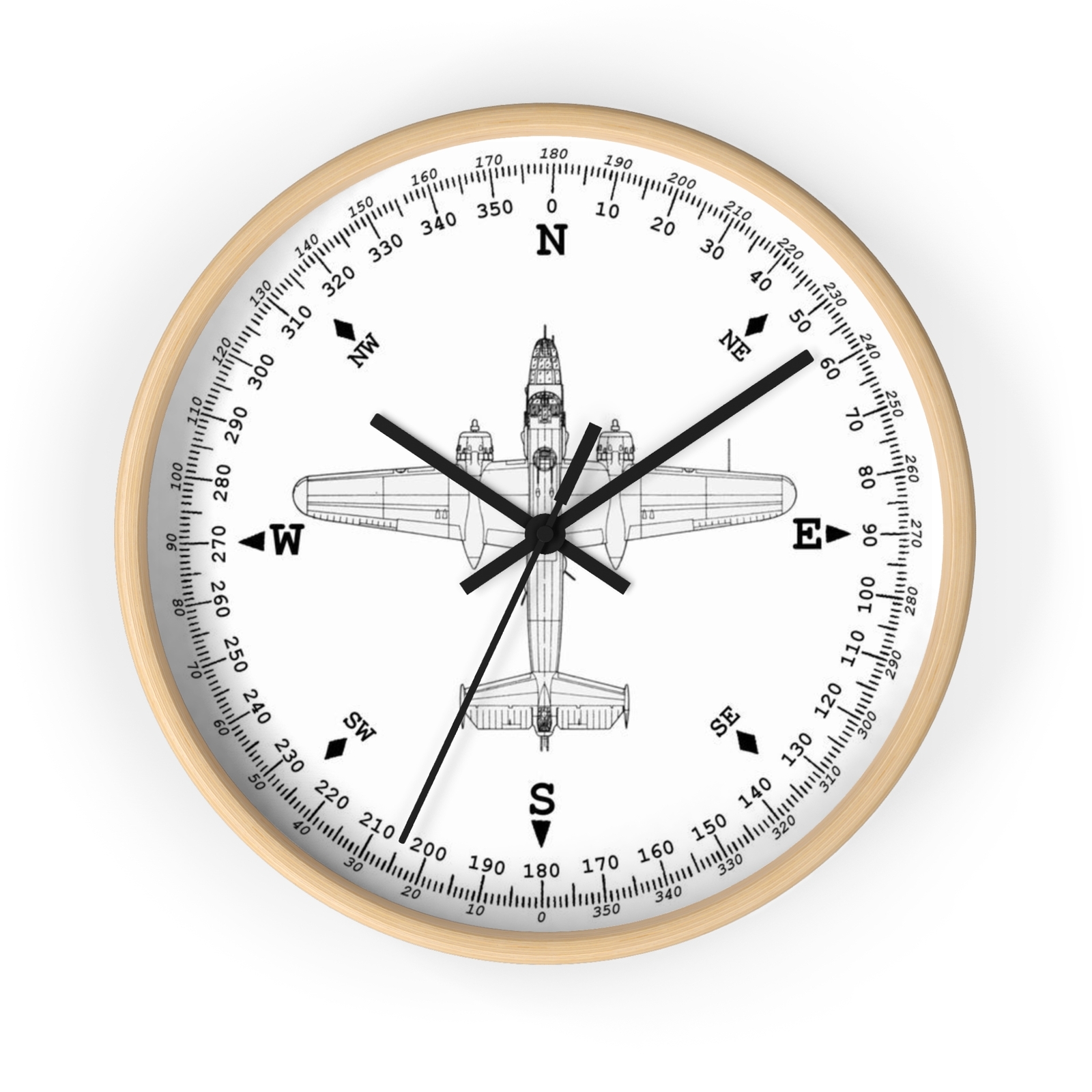 WWII North American B25 Mitchell Compass Wall Clock for aviation enthusiasts