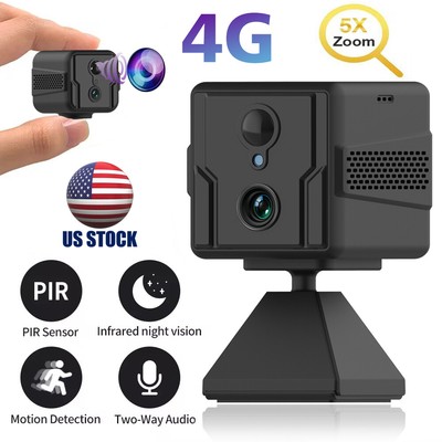 5MP 4G SIM Card WiFi Mini Camera Built-In Battery Two-Way Audio Home Security US